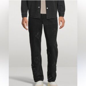 Ksubi Anti K Kraftwork mid-rise straight-leg jeans in black denim with cross 28